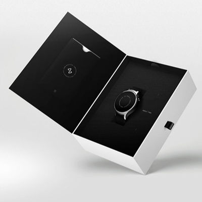 Custom OEM Watch Box Gift Packaging White Shell Black Inside Foam