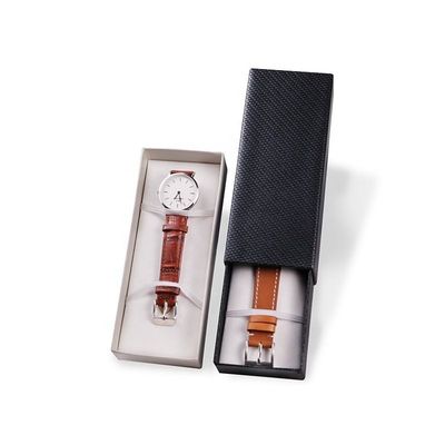 Rigid Cardboard Watch Box Gift Packaging Strap Shape Watch Box With Drawer