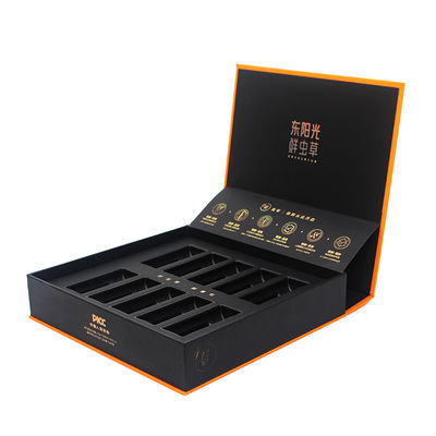 Custom Printing Gold Foil Orange Black Beauty Makeup Folding Magnetic Gift Box With Tray