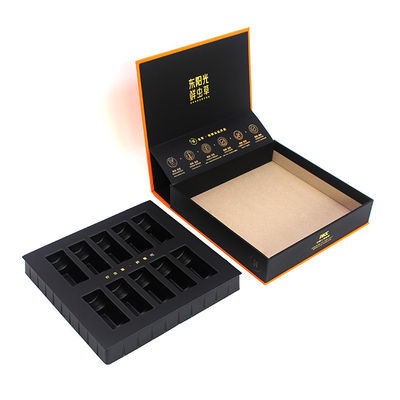 Custom Printing Gold Foil Orange Black Beauty Makeup Folding Magnetic Gift Box With Tray