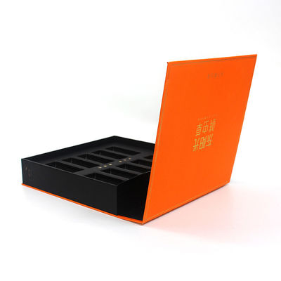 Custom Printing Gold Foil Orange Black Beauty Makeup Folding Magnetic Gift Box With Tray